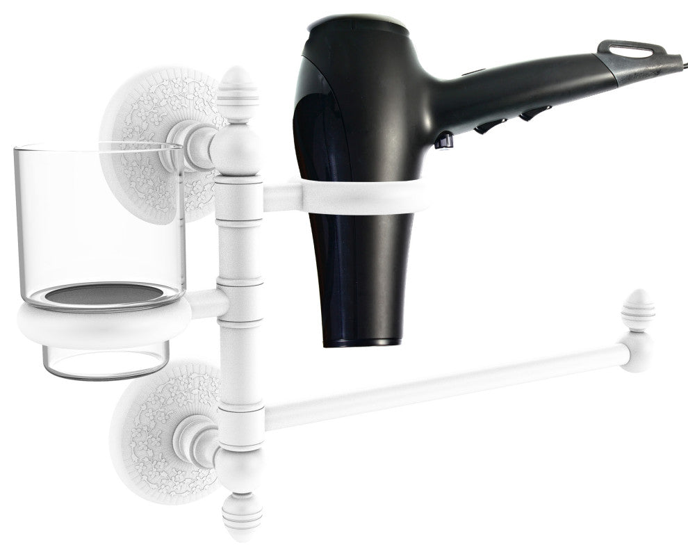 Monte Carlo Hair Dryer Holder and Organizer, Matte White