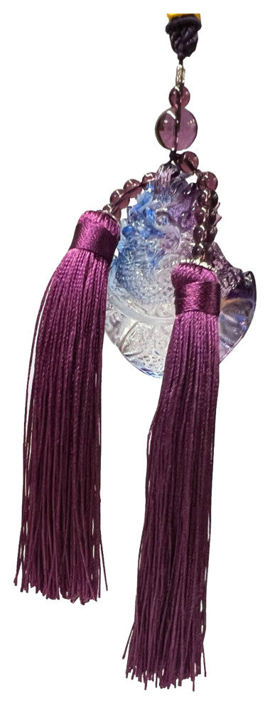 Crystal Glass Fengshui Fortune Purple Blue Dragon Gift Decor Tassel, ws2172