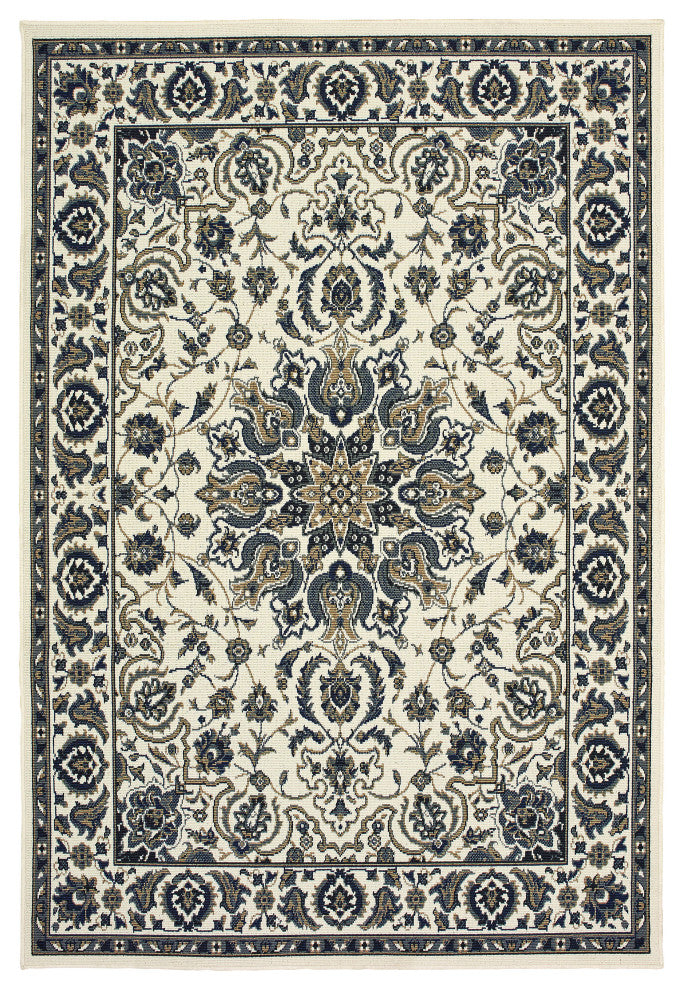 Oriental Weavers Marina Ivory/ Navy Oriental Indoor/Outdoor Rug 5'3"X7'6"