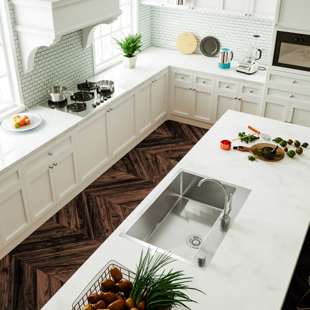 Sinber Single Bowl Kitchen Sink with 304 Stainless Steel Satin Finish, 33"x22", Drop in
