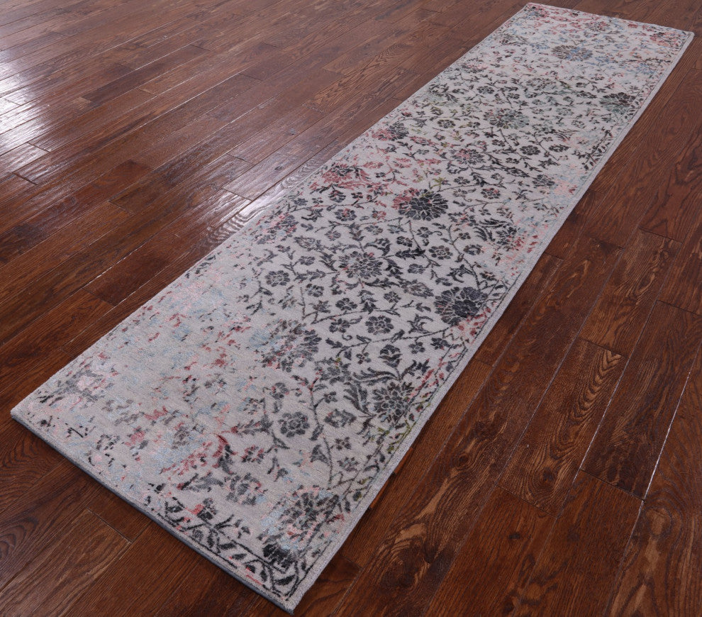 2' 6" X 10' 0" Runner Persian Hand Knotted Modern Wool and Silk Rug Q6310