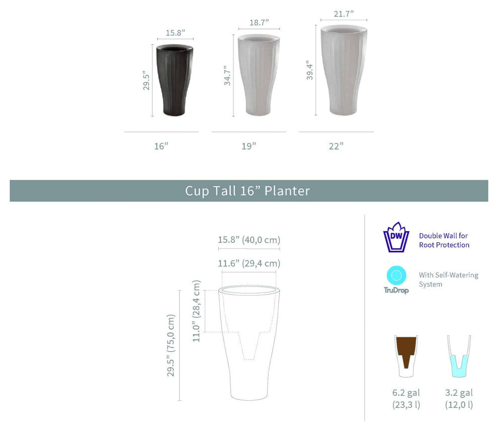 Cup 16" Tall Planter, Slate, 16"