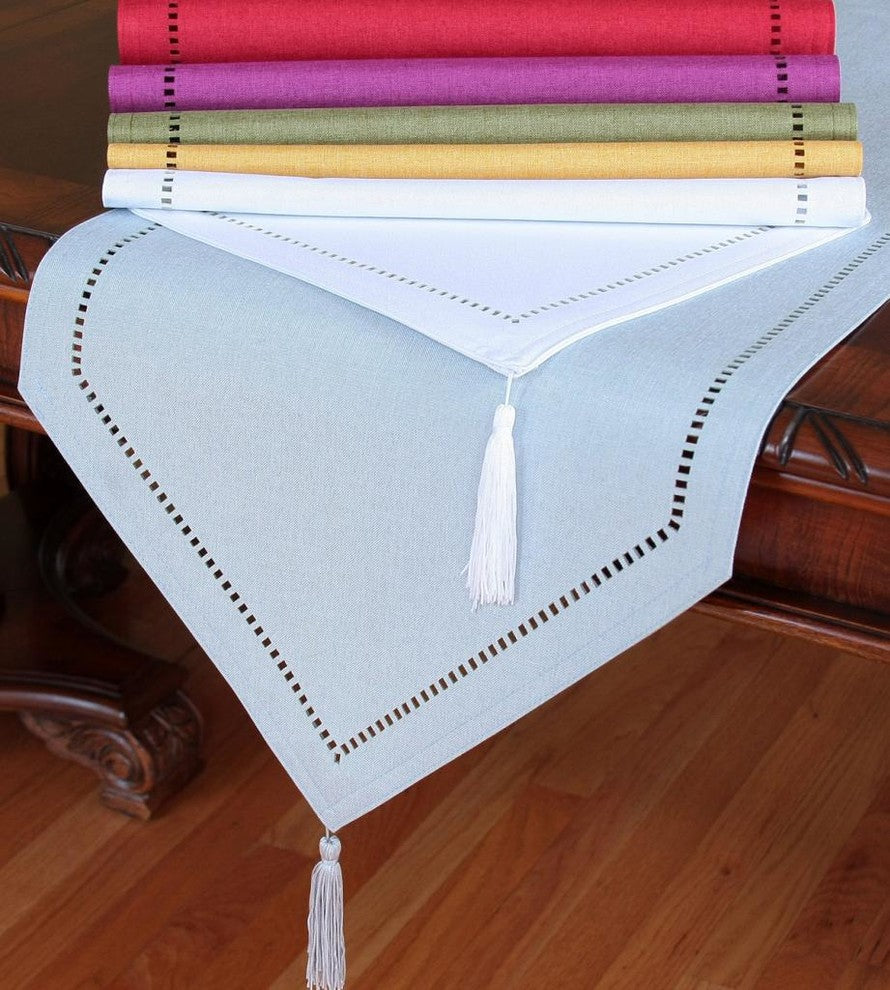 Melrose Easy Care Cutwork Hemstitch 16"x72" Table Runner, White