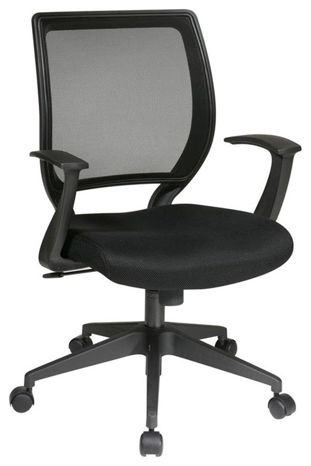 Screen Back Office Chair with T Arms in Black fabric