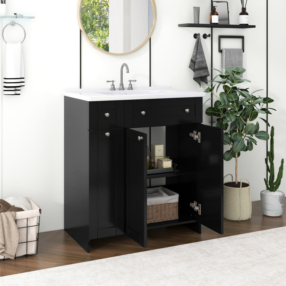 TATEUS 30" Bathroom Vanity with Ceramic Basin Resin Sink, black