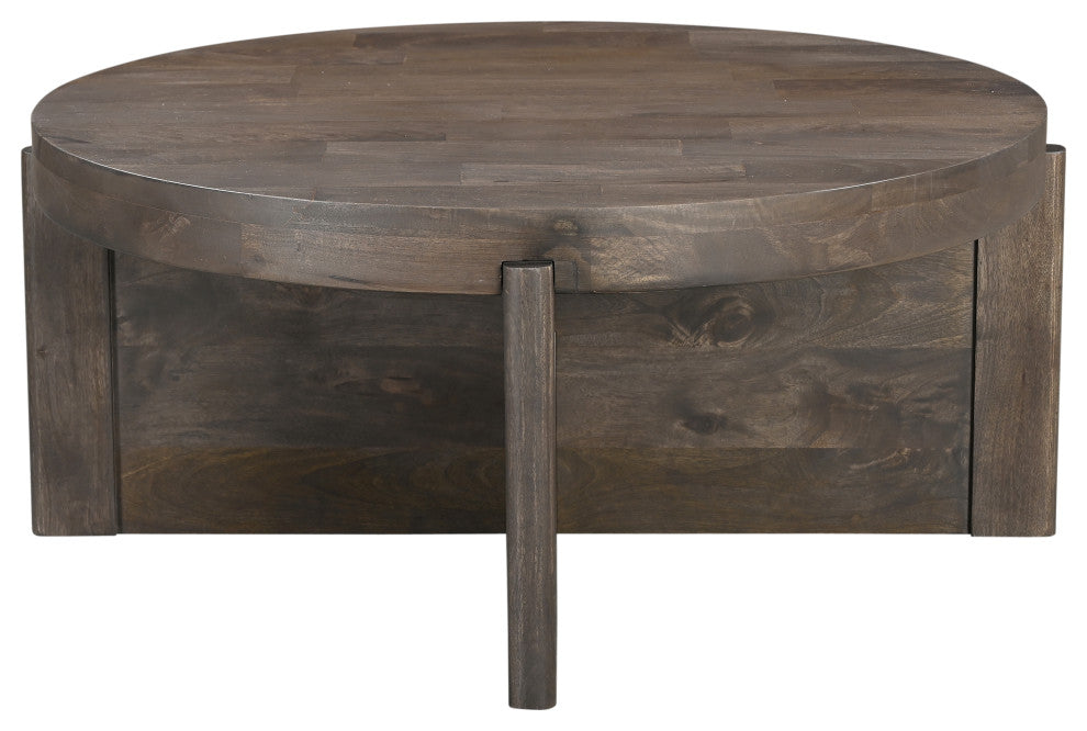 Noah Round Solid Wood Coffee Table, Dark Brown