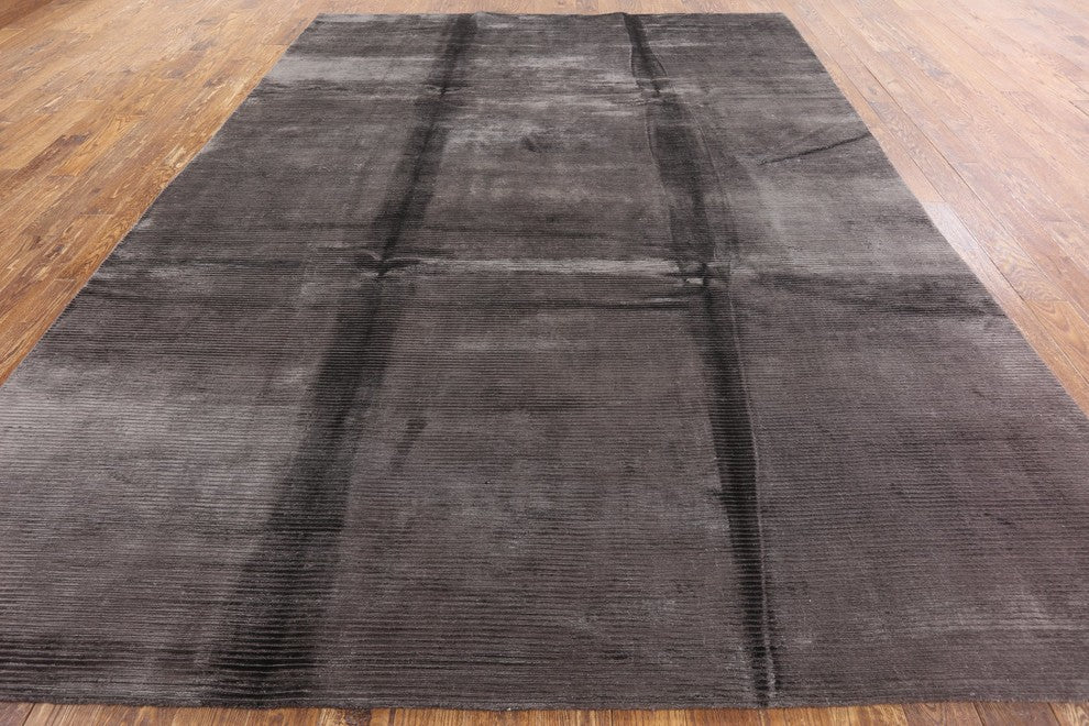 New 9'x12' Soft Plain 100% Silk Brown Hand Knotted Wool Area Rug H9157
