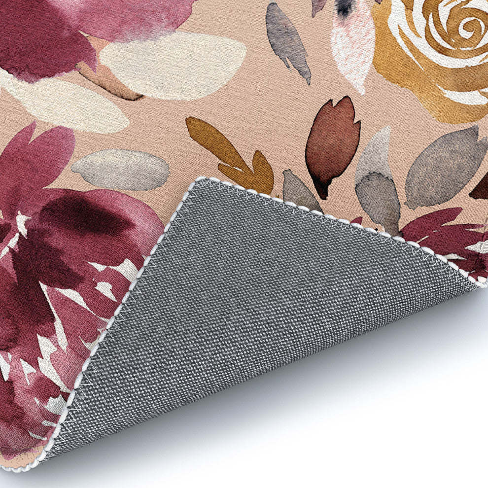 Ninola Design Vintage Peonies Beige Burgundy Area Rug