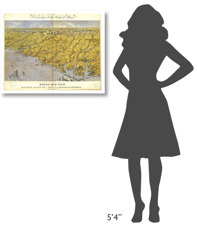 "North and South Carolina and Part of Georgia, 1861" Paper Art, 32"x26"