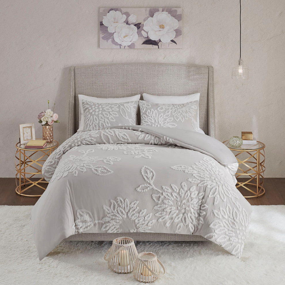 Madison Park Veronica 3 Piece Tufted Cotton Chenille Floral Comforter Set