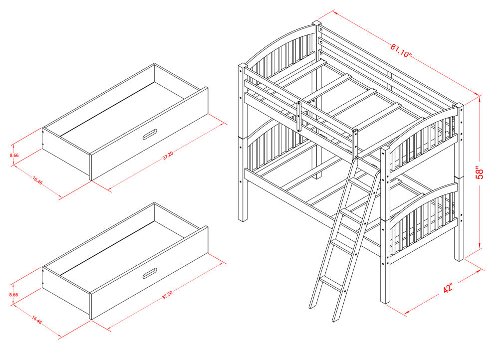 East West Furniture Verona Twin Bunk Bed In Natural Oakwith Under Drawer