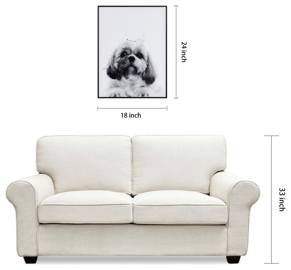 "Shih-Tzu" Black and White Pet Paintings on Printed Glass With Anodized Frame