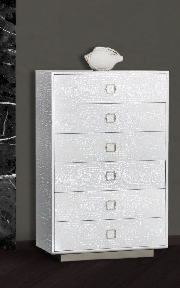 AandX Victoria White Crocodile Lacquer 6-Drawer Chest