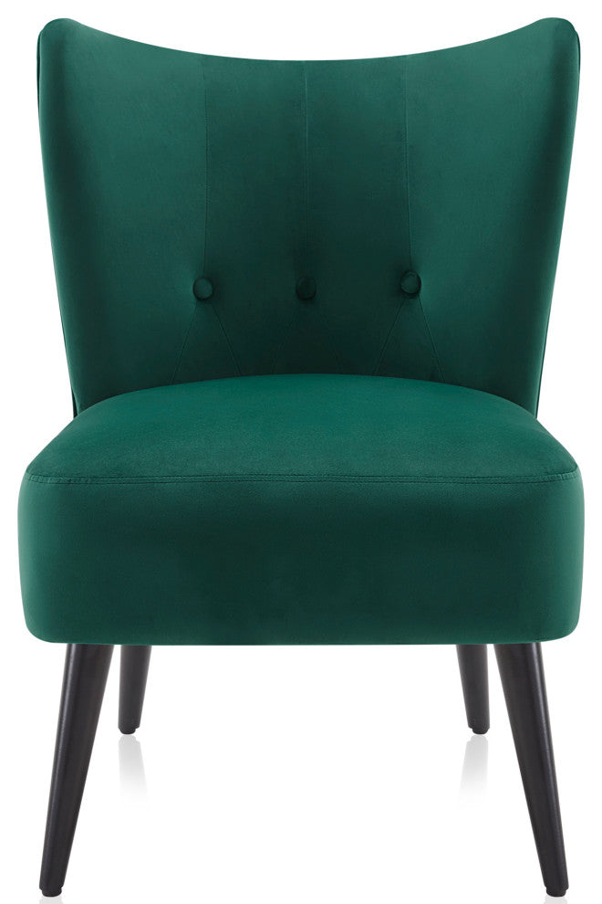 Modern Velvet Accent Chair Wingback Seating with Tufted Button Details, Green
