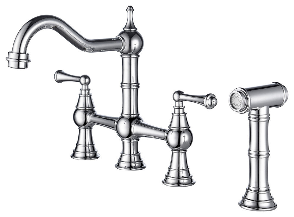 Wellfor Dual Handles Kitchen Sink Faucet With Pull-Out Side Spray