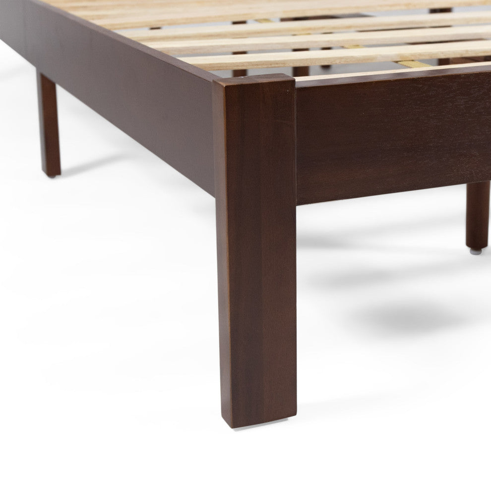Braxton Modern Farmhouse Acacia Wood Queen Bed Platform, Dark Oak