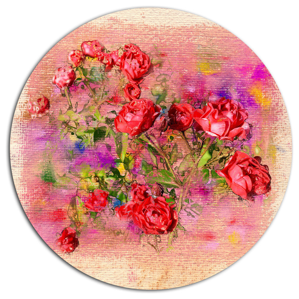 Roses Pastel Chalk Illustration, Floral Round Wall Art, 23"