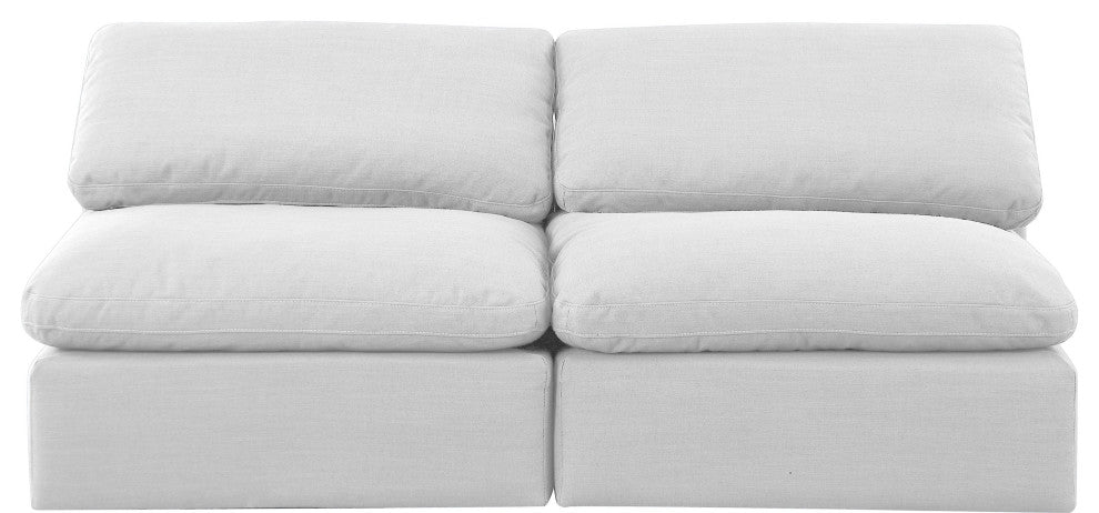 Indulge Upholstered Modular Sofa, White, 2-Piece: 2 Armless Chair, Down Stuffed Linen Textured Fabric