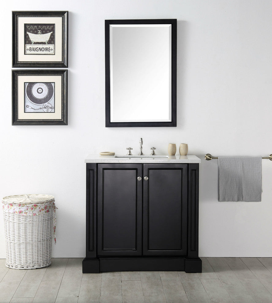 36" Wood Sink Vanity With Quartz Top-No Faucet