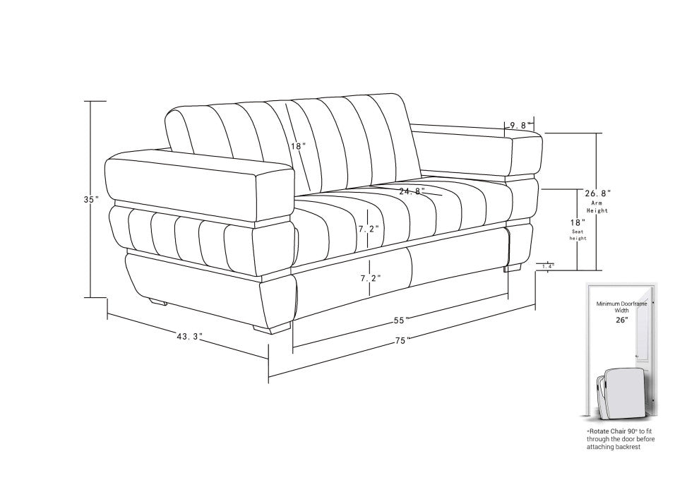 Ferrara Genuine Italian Leather Modern Loveseat Dark Gray