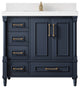 Aberdeen 36 Center Sink Bath Vanity in Hale Navy Blue  2" White Quartz