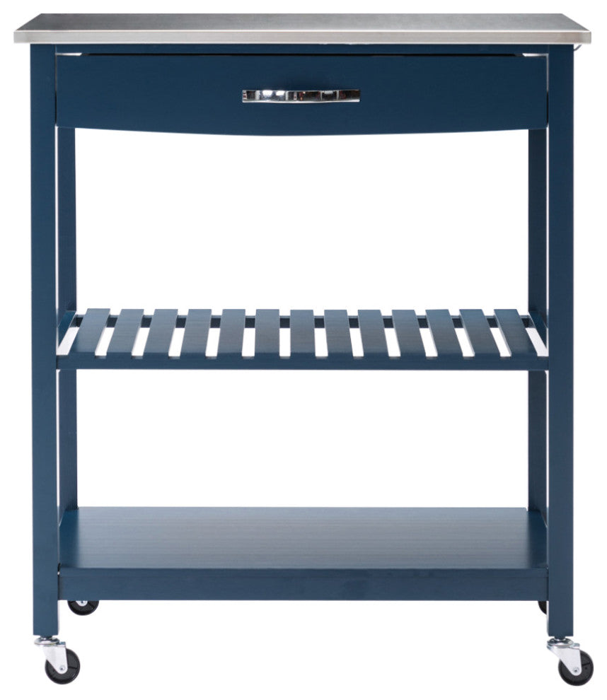 Holland kitchen cart with stainless steel top, navy blue