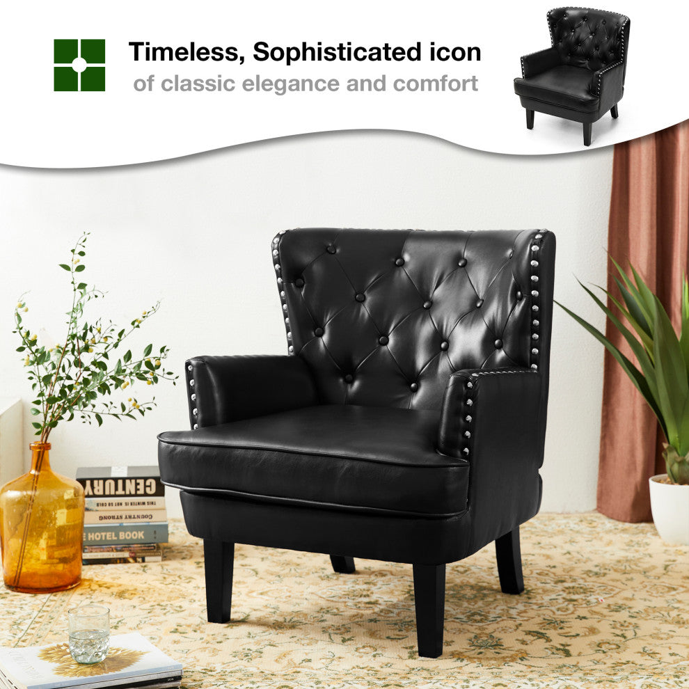 Set of 2  Leatherette Modern Accent Chair, Black