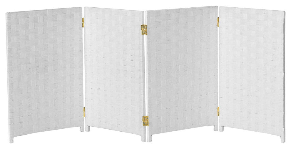 2 ft. Short Woven Fiber Room Divider 4 Panel White