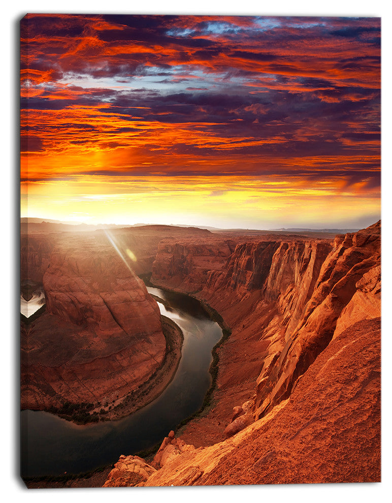 Horse Shoe Bend under Sunset Sky, Extra Large Landscape Canvas Art, 12"x20"