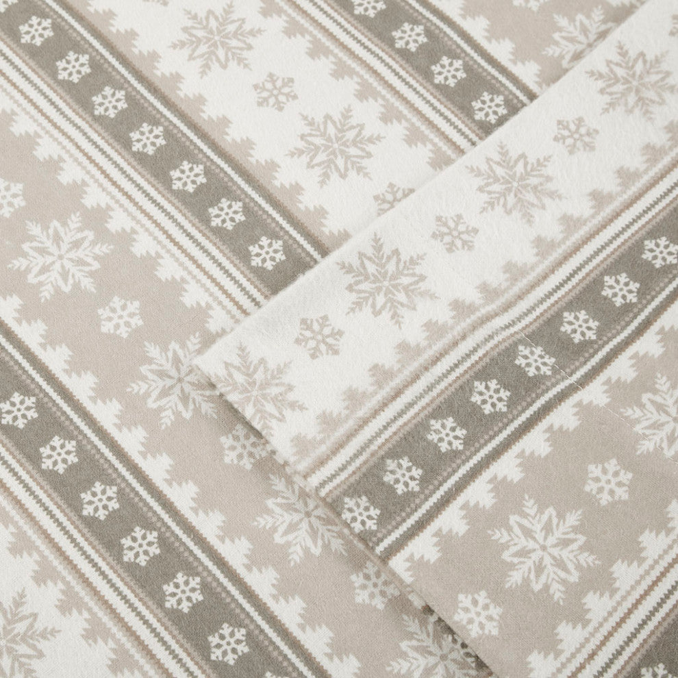 Woolrich Flannel Cotton Flannel Winter Sheet Set, Tan Snowflake