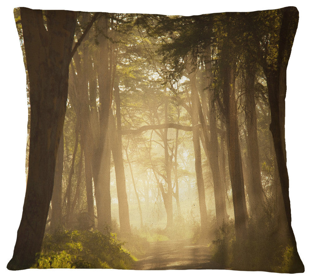Deep Jungle With Foggy Sunlight Landscape Printed Throw Pillow, 18"x18"