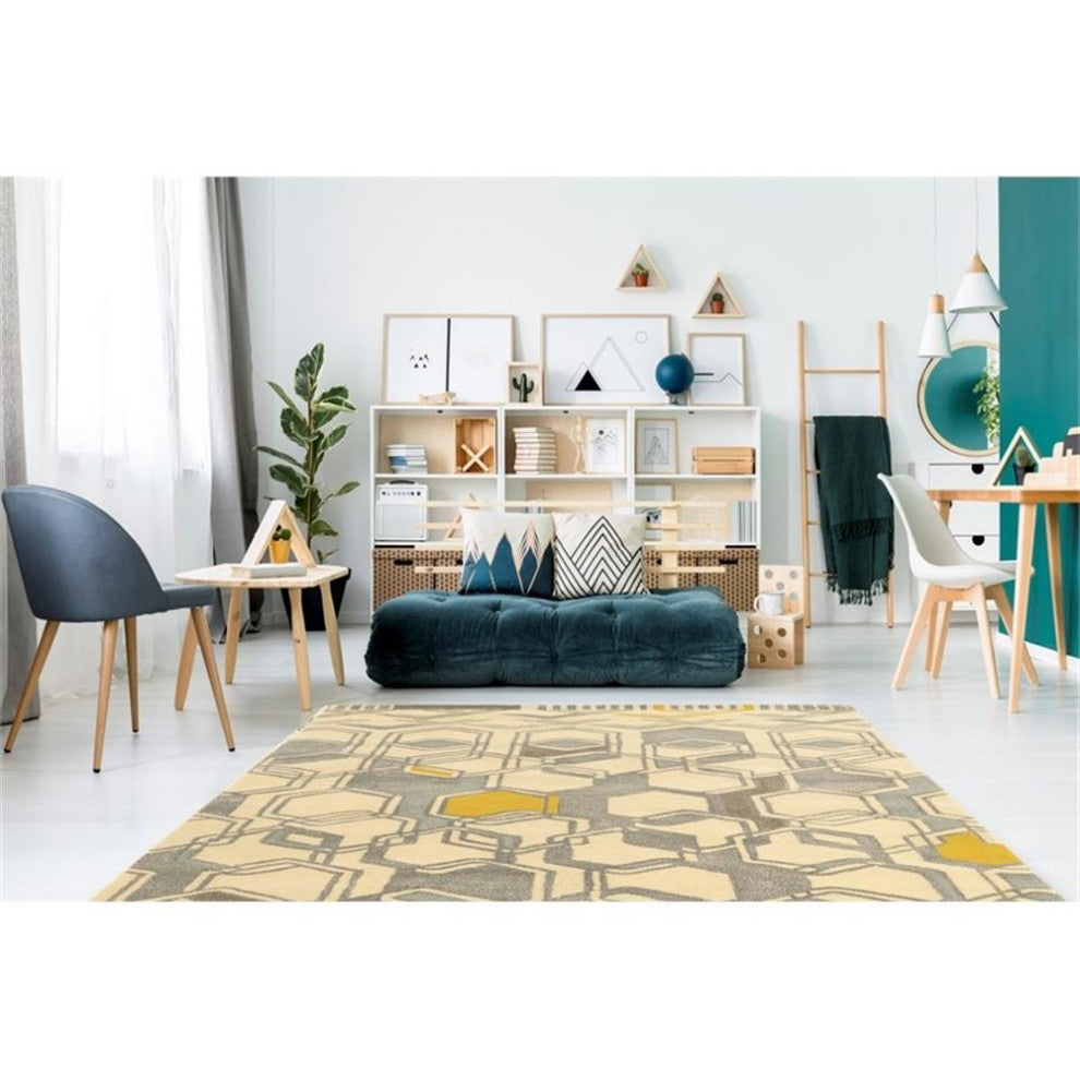 Linon Aspire Geo Hand Tufted Wool 8'x11' Rug in Ivory