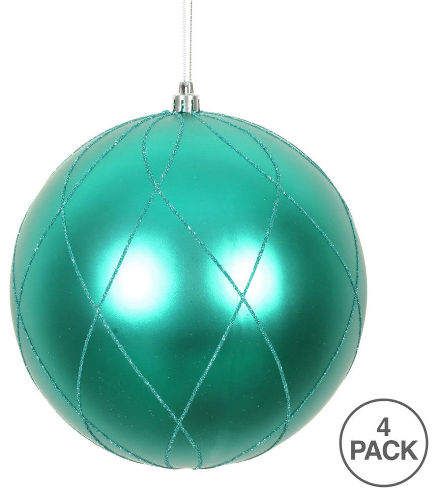Vickerman N170642D 4" Teal Matte And Glitter Swirl Ball Ornament, 4 Per Box