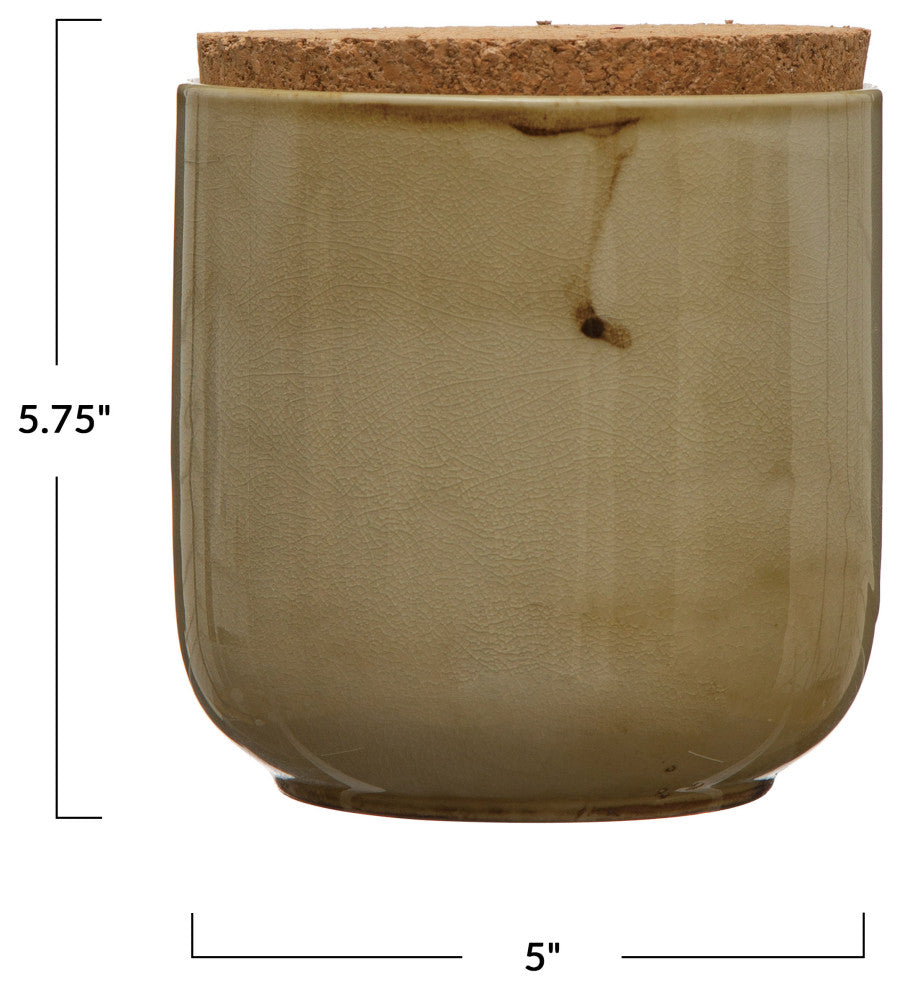 Stoneware Jar With Cork Lid, Reactive Glaze, Marbled Taupe