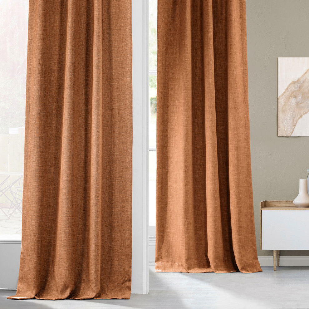Faux Linen Darkening Curtain Single Panel, Desert Orange, 50"x96"