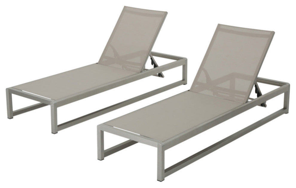 GDF Studio Metten Outdoor Mesh Chaise Lounge, Set of 2