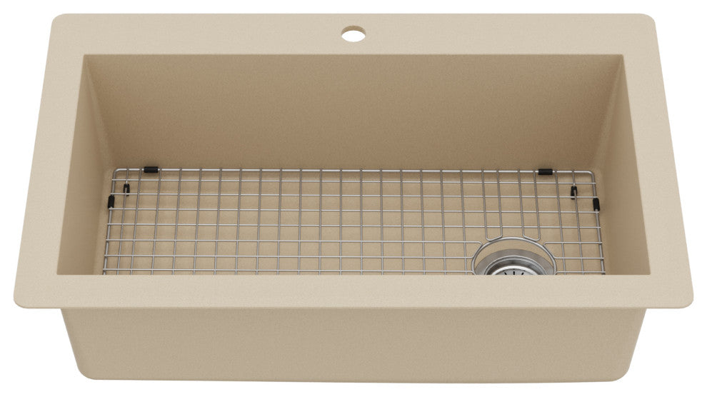 Karran Drop-In Quartz 33" 1-Hole Single Bowl Kitchen Sink Kit, Bisque