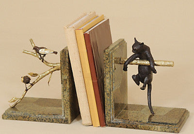 Cat and Bird Motif Bookends, 2-Piece Set
