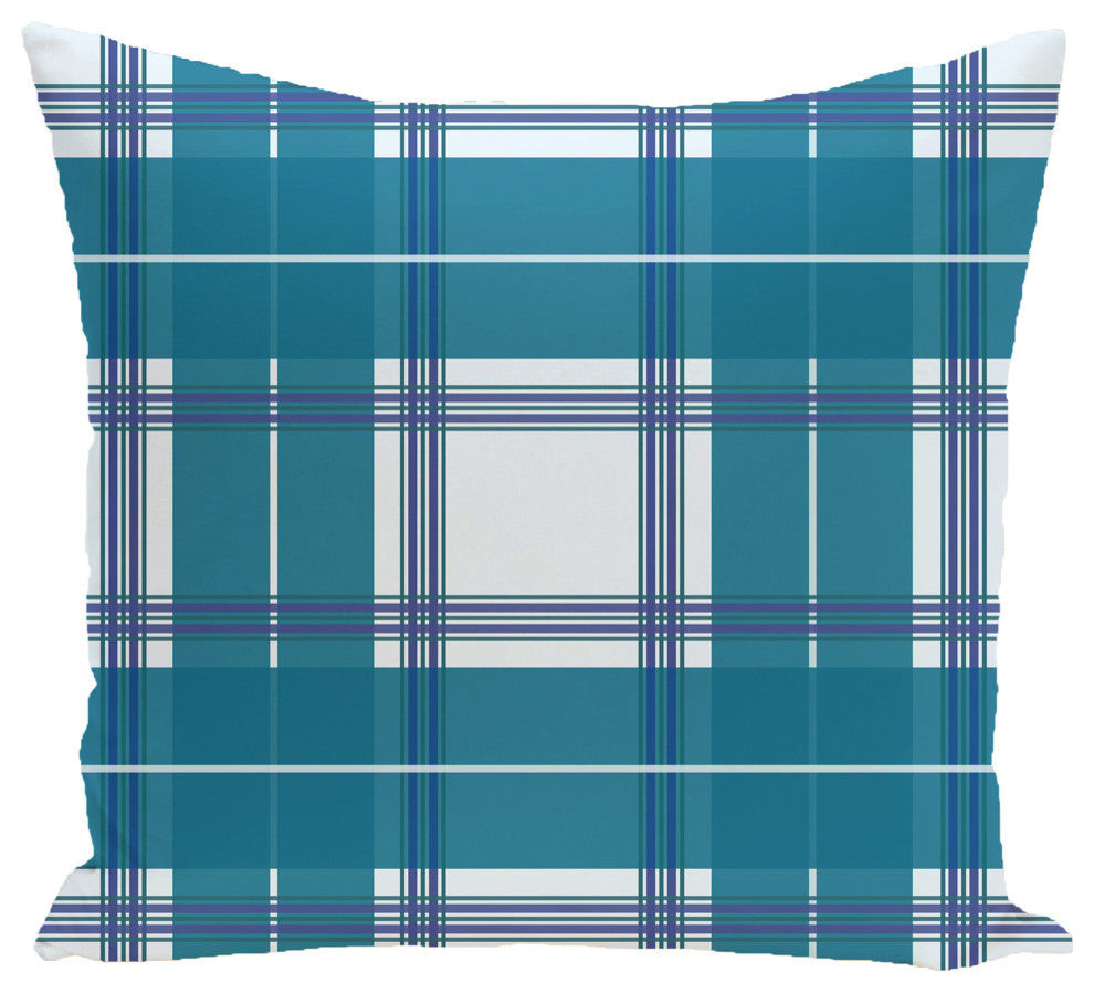 Big Bad Plaid Geometric Print Pillow, Teal, 16"x16"