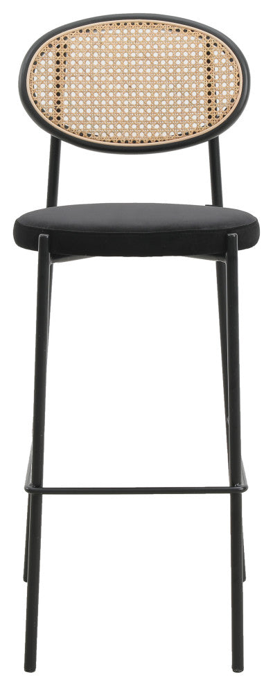 LeisureMod Euston Wicker Bar Stool With Black Steel Frame and Footrest, Black