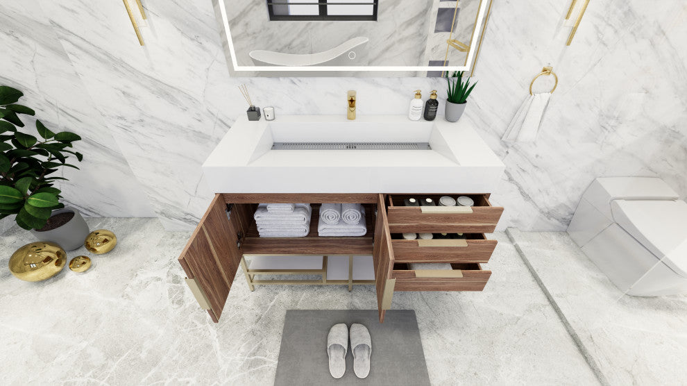 Madison 48" Free Standing Vanity with Reinforced Acrylic Sink, White Oak