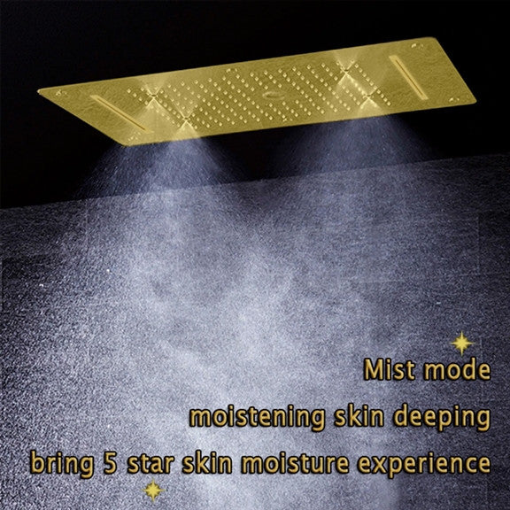 Led Mist Rainfall Shower System, Jetted Body, Brushed Gold