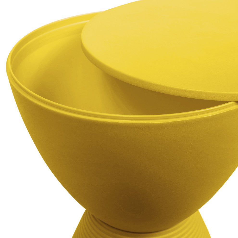 Round Side Table in ABS Plastic Ribbed Design End Table with Removable Lid, Yellow