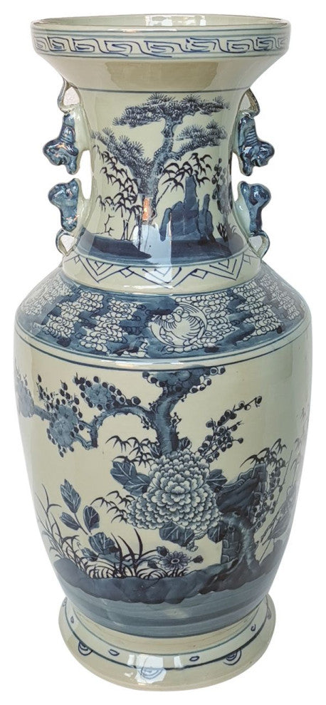 Blue And White Flower Tree Vase With Squirrel Handles