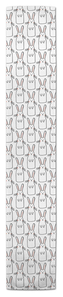 Cute White Rabbit Pattern 16x72 Cotton Table Runner