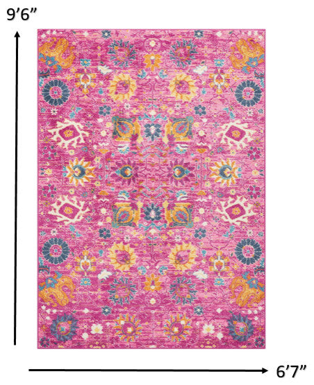 7' X 10' Fuchsia Floral Power Loom Area Rug