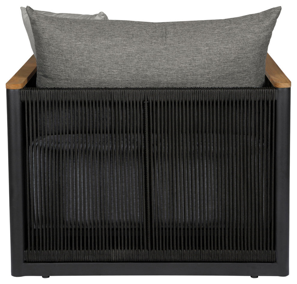 Artesia Outdoor Patio Chair Teak Wood/Black Rope Dark Gray Olefin Cushions