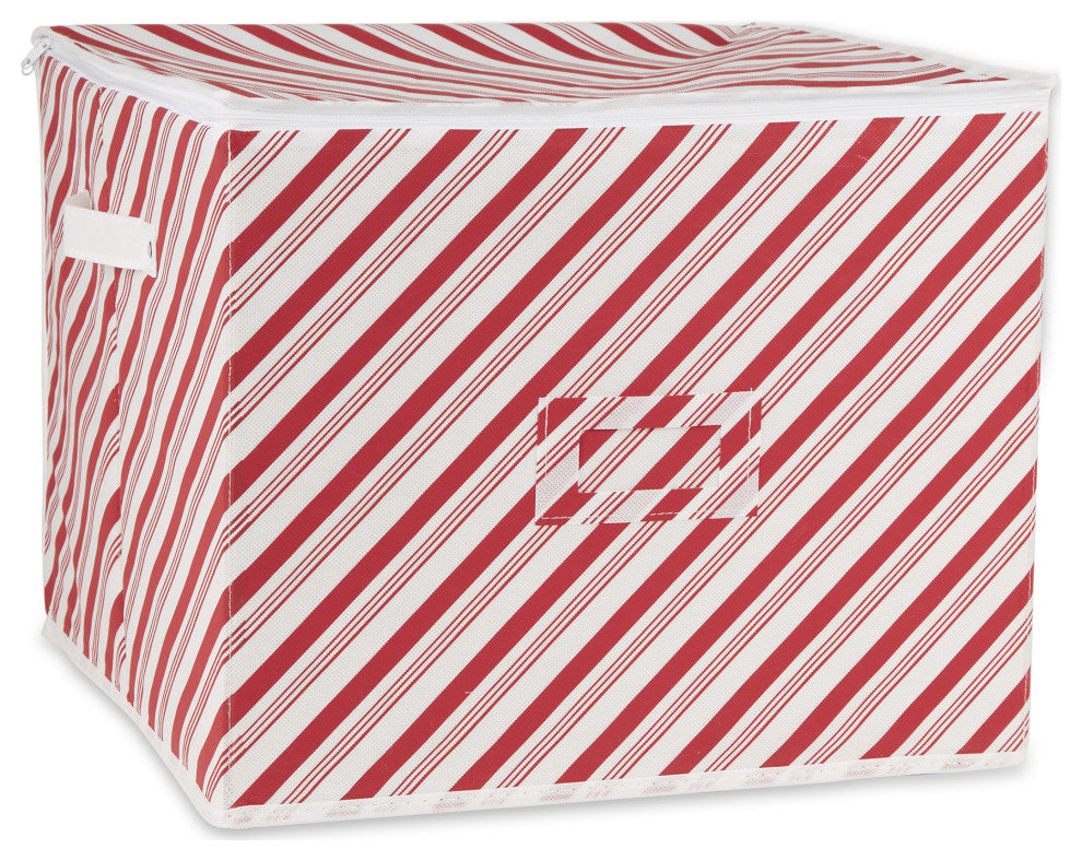 DII Holiday Candy Stripe Print Ornament Storage, Large