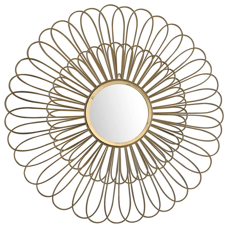 Decorative Wall Mirror and 3D Wire Wall Sculpture in Brushed Gold Floral Wire
