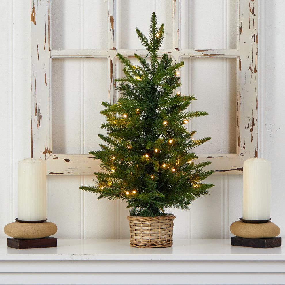 2'' Artificial Christmas Tree With 35 Clear LED Lights, Decorative Basket